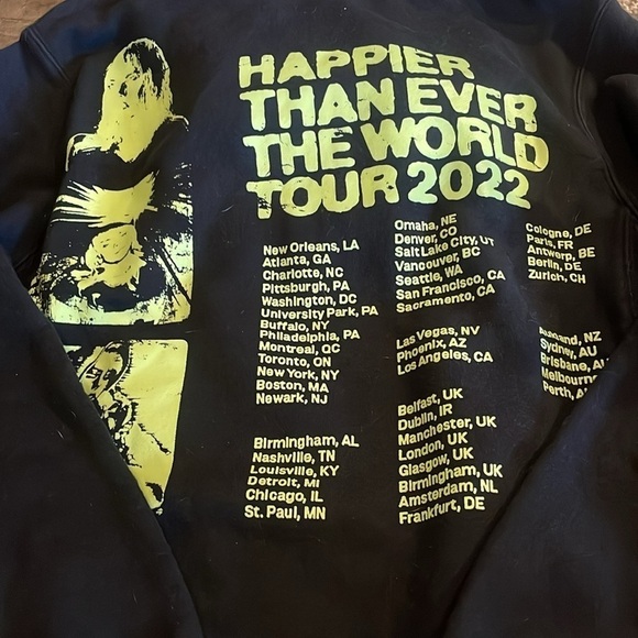 Billie Eilish Happier Than Ever Tour 2022 Hoodie Small. Front Pocket Sweatshirt. - Picture 5 of 6
